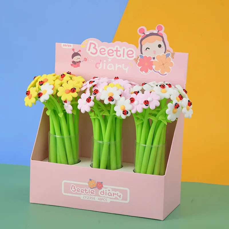 3x flower-shaped gel pens | Pens | Kawaii stationery for children or as prizes