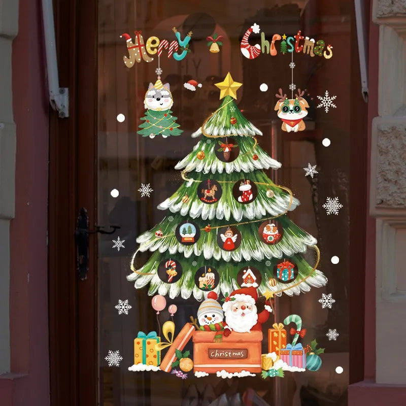 Window Christmas Decorations - Festive Decor with Santa and Animals for a Cosy Christmas