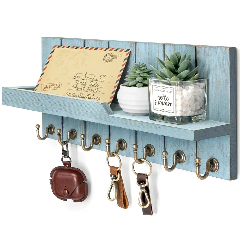Wooden Key Holder with Shelf - Stylish Wall Solution for Keys and Post