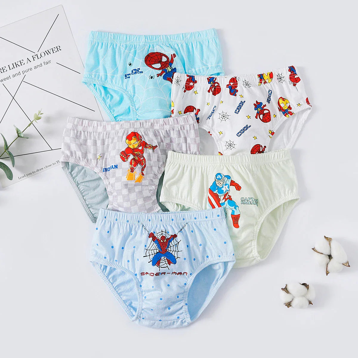 5-Piece Boys' Underwear Set – Soft and Breathable Cotton with Superhero Prints