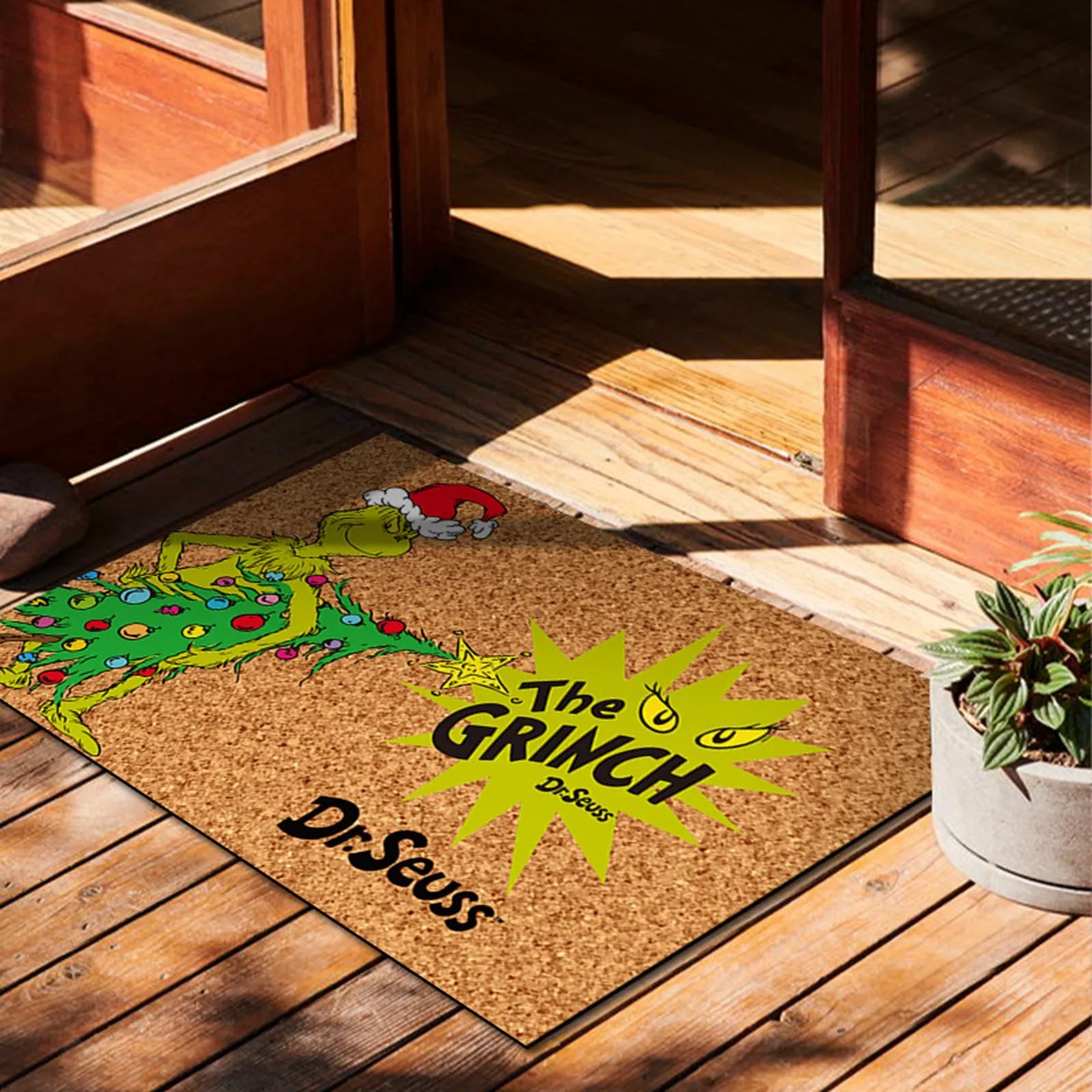 Christmas Door Mat with Grinch Design - Cheerful Welcome for the Holidays