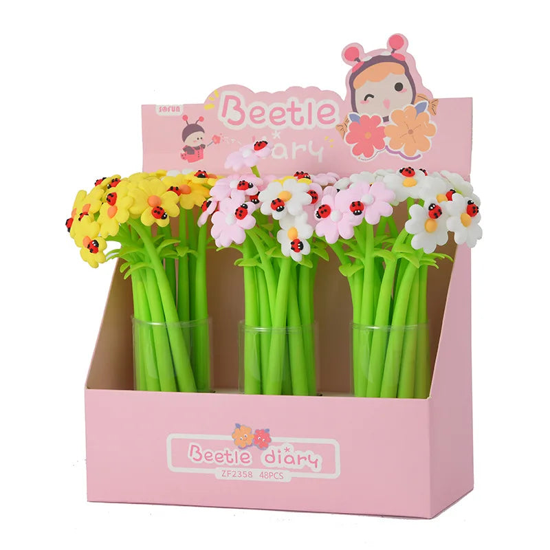 3x flower-shaped gel pens | Pens | Kawaii stationery for children or as prizes