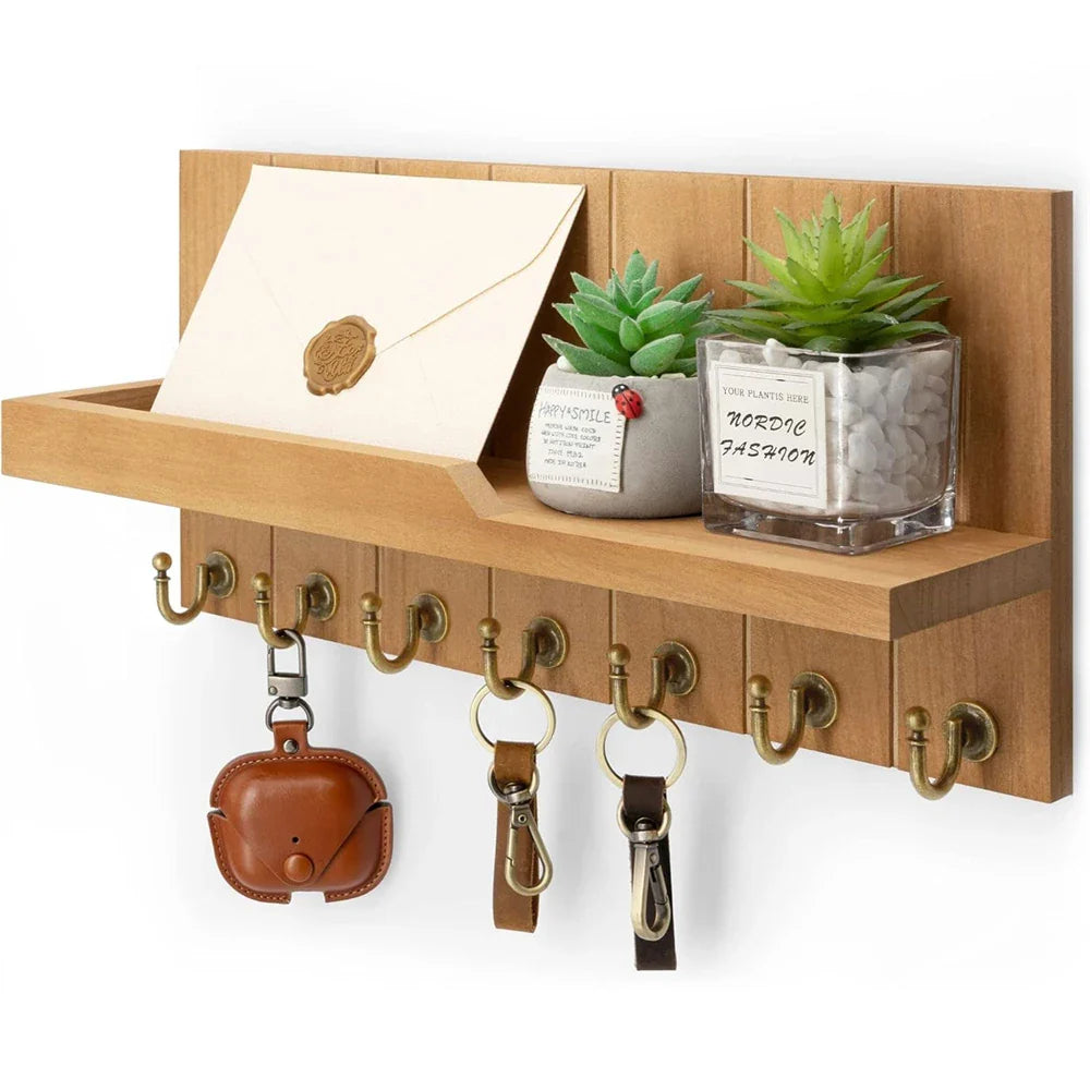 Wooden Key Holder with Shelf - Stylish Wall Solution for Keys and Post