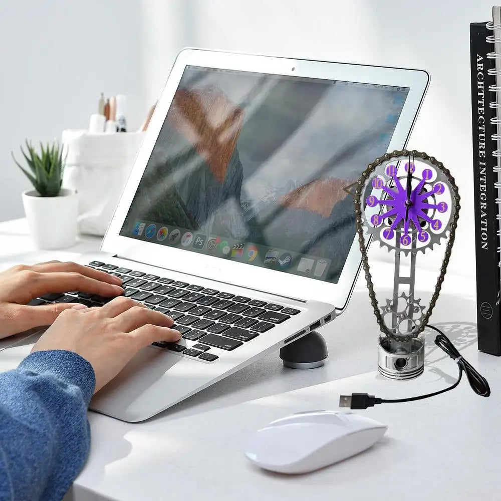 Luxora Rotating Chain Clock | Silent Motorized Decorative Table Clock for Home and Office