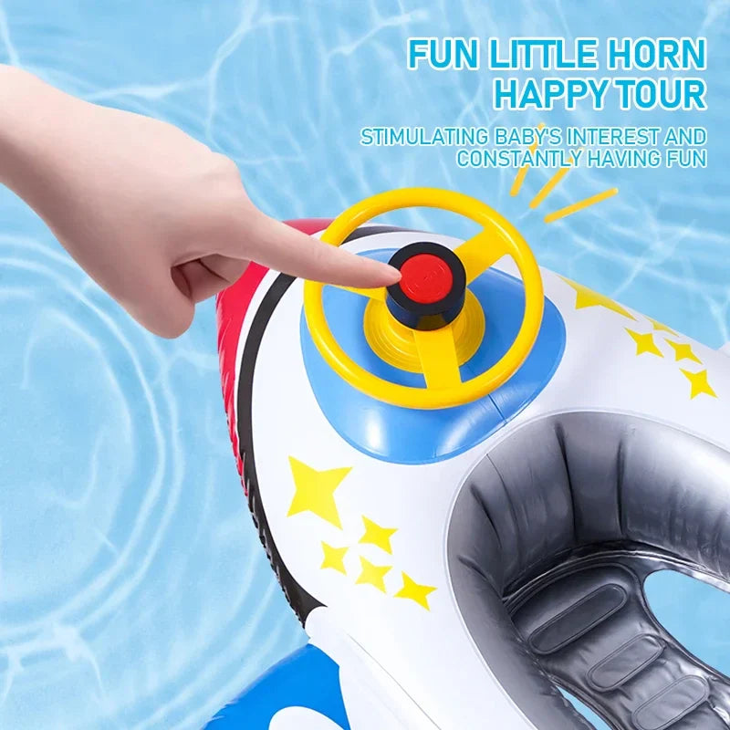 Inflatable Airplane Swim Ring for Babies – Water Toy with Steering Wheel for Summer Fun