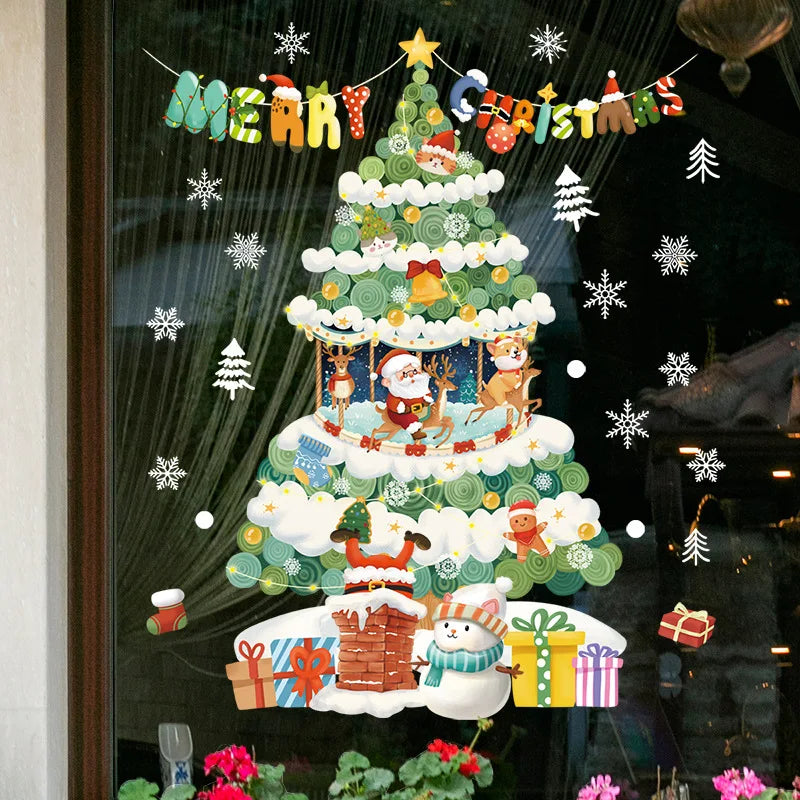 Window Christmas Decorations - Festive Decor with Santa and Animals for a Cosy Christmas