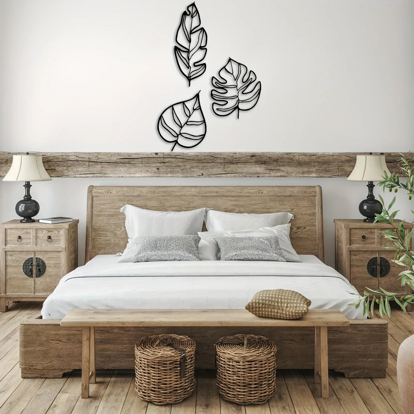 Tropical Leaves Wall Decoration – Set of Three Natural Artworks