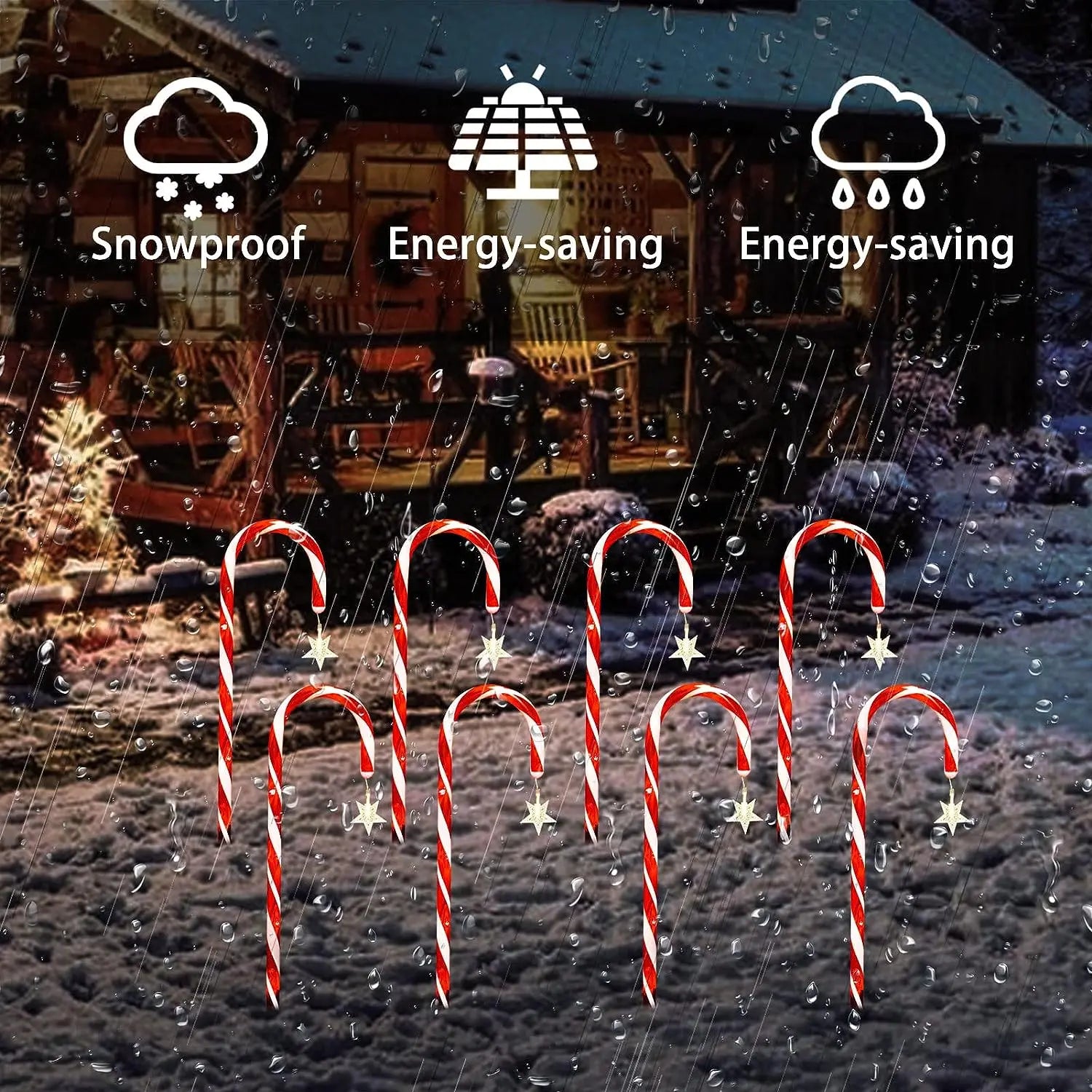 Christmas Solar-Powered Candy Cane Lights - Dazzling Decoration for Festive Evenings