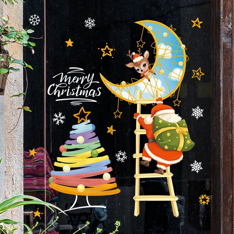 Window Christmas Decorations - Festive Decor with Santa and Animals for a Cosy Christmas