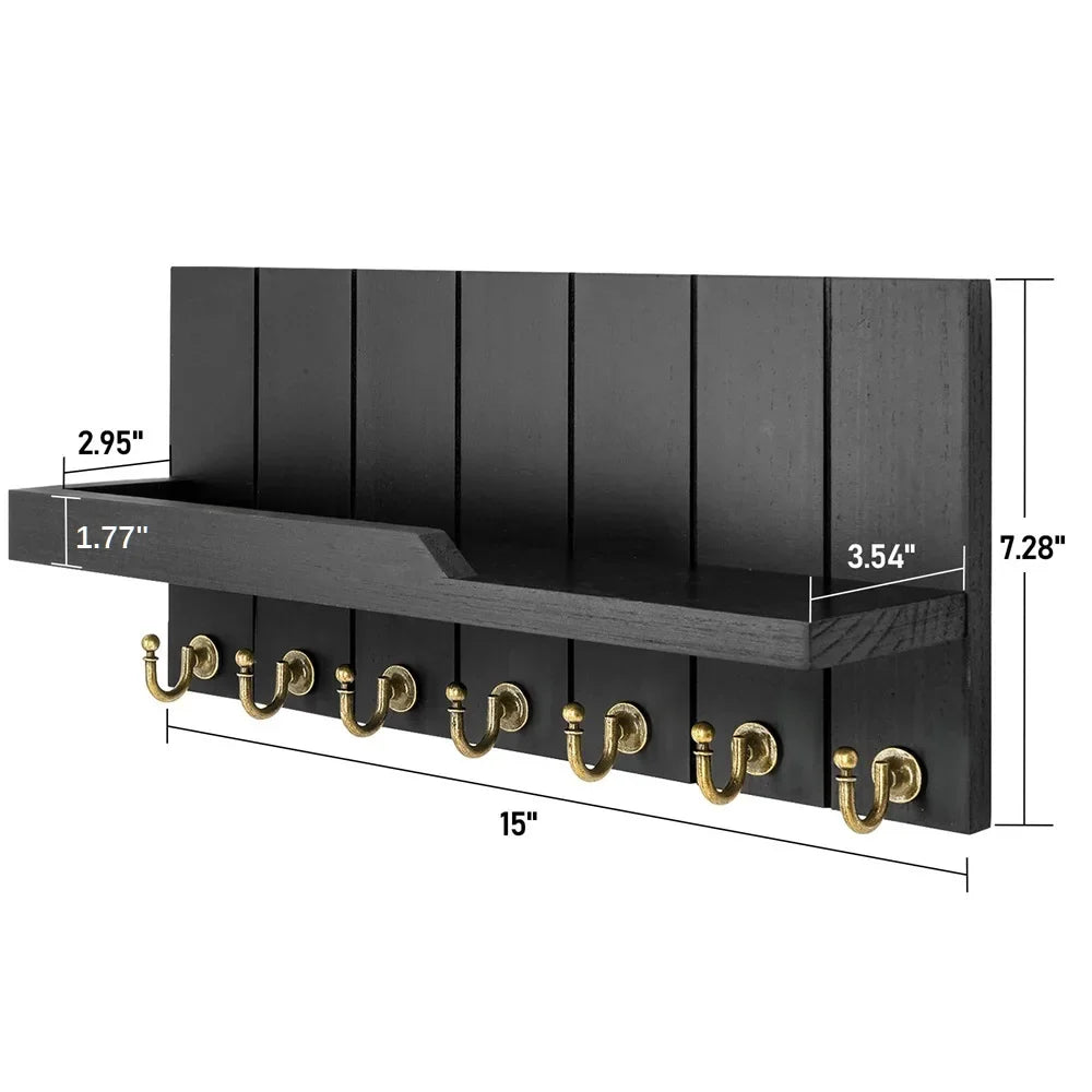 Wooden Key Holder with Shelf - Stylish Wall Solution for Keys and Post