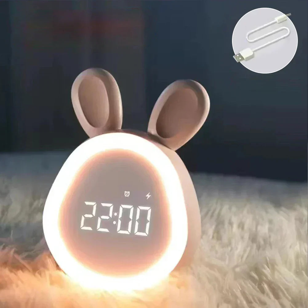 Cute Children's Alarm Clock with LED Display, Night Light and Alarm – Bunny Shape for Boys and Girls, Ideal for Children's Rooms and Gentle Waking