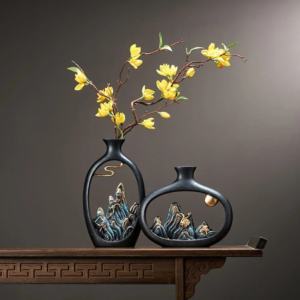 Oriental Mountain Landscape Vases - Artistic and Exotic
