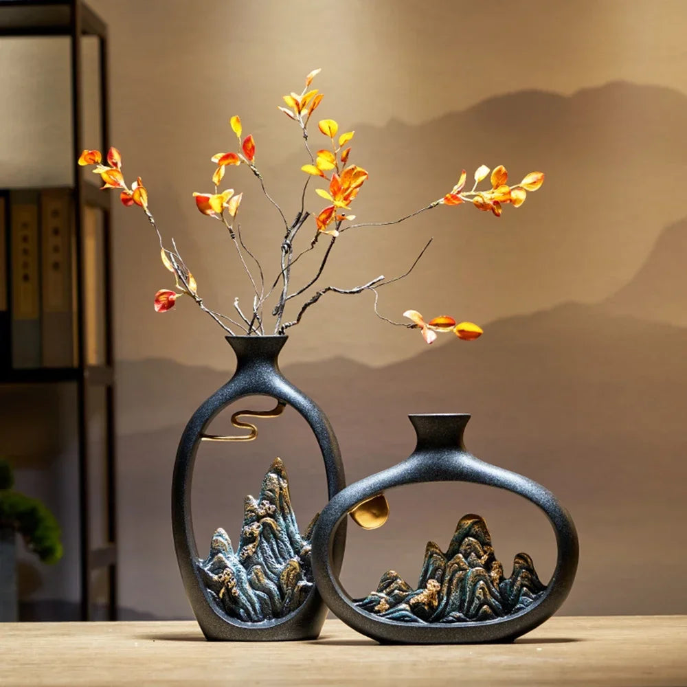 Oriental Mountain Landscape Vases - Artistic and Exotic