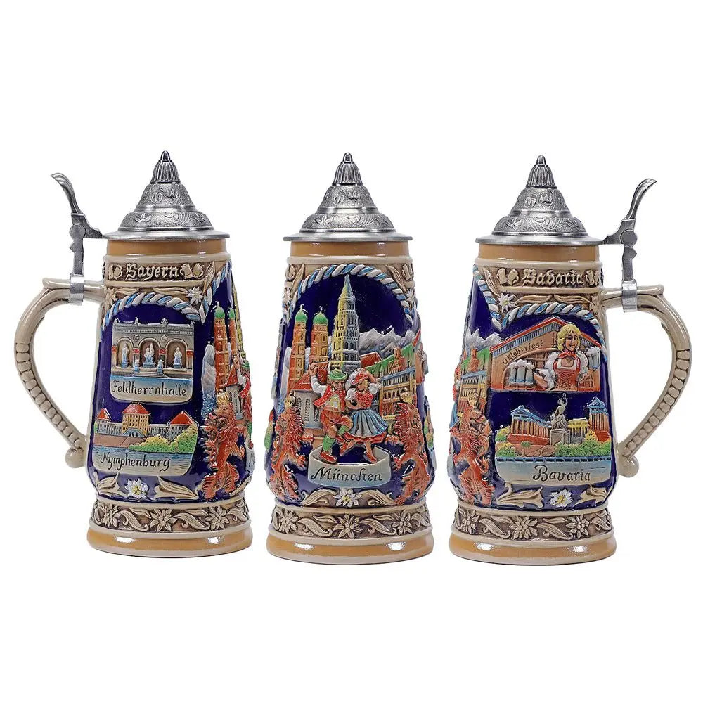 Beer Mug with Relief & Pewter Lid (0.8 L) – Bavaria Mug Oktoberfest 2025