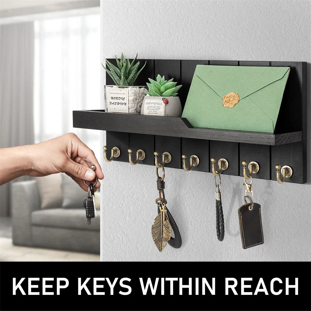 Wooden Key Holder with Shelf - Stylish Wall Solution for Keys and Post