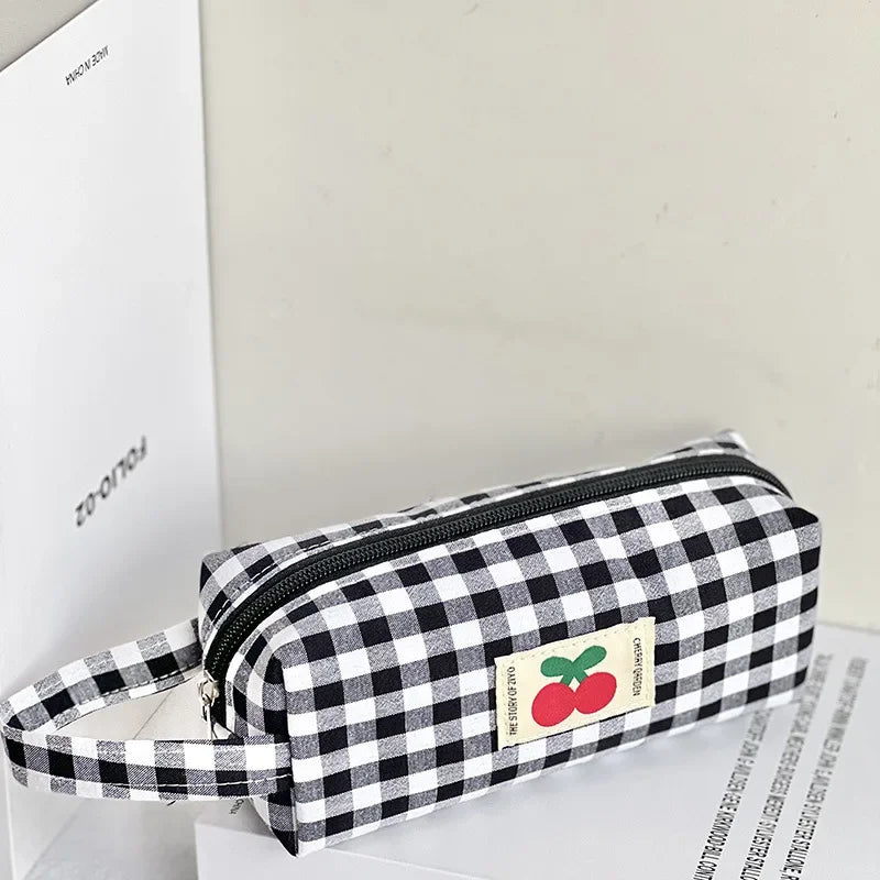Kawaii embroidered pencil case with cherry print | Pencil case | Japanese storage case for school supplies