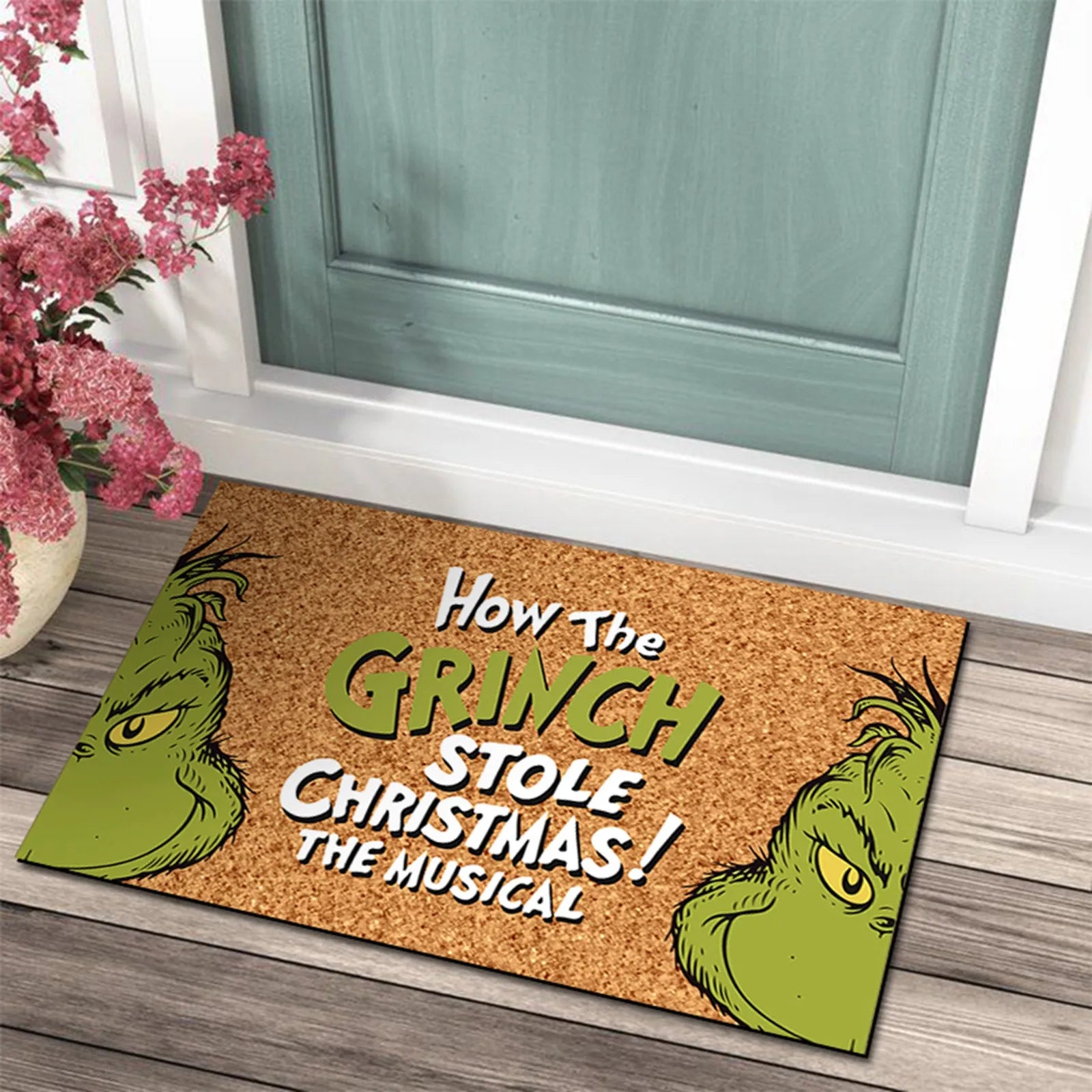 Christmas Door Mat with Grinch Design - Cheerful Welcome for the Holidays