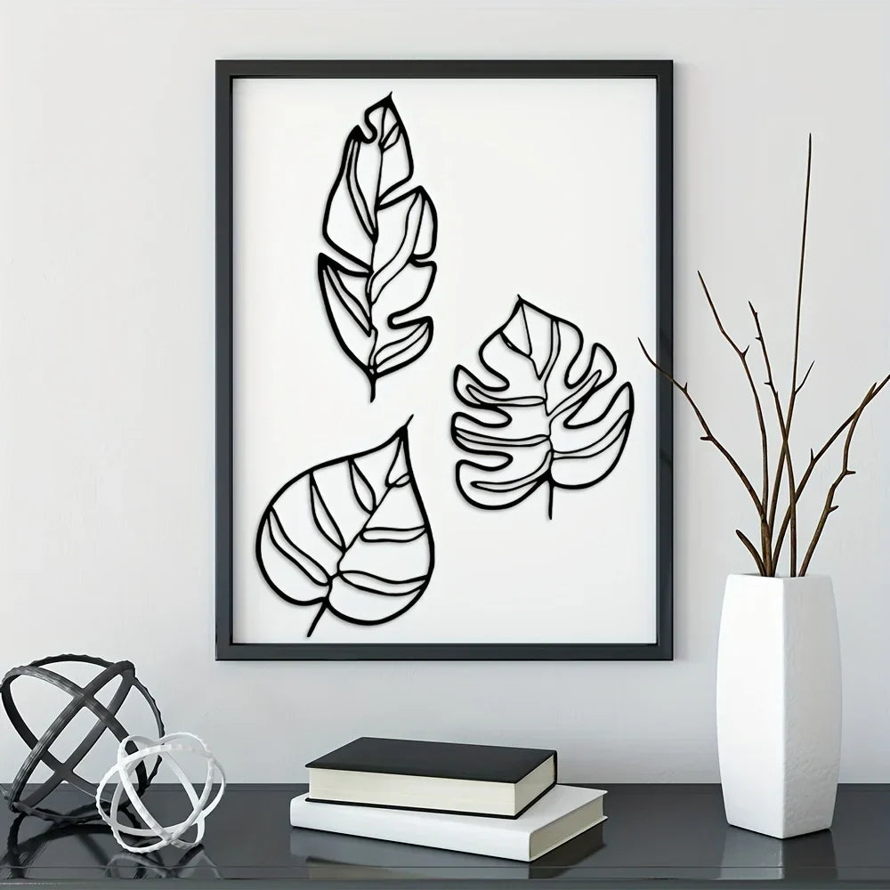 Tropical Leaves Wall Decoration – Set of Three Natural Artworks