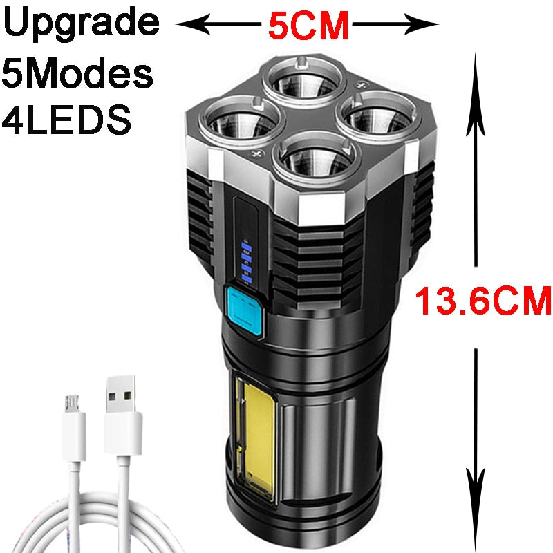 CoreLight 4 LED Torch – Rechargeable LED Torch with Water Resistance – Includes Battery and USB Cable