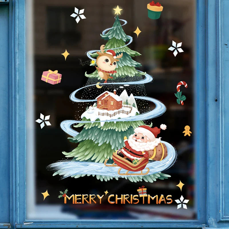 Window Christmas Decorations - Festive Decor with Santa and Animals for a Cosy Christmas