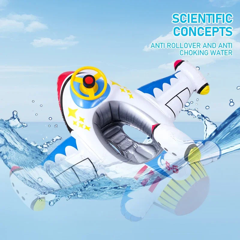 Inflatable Airplane Swim Ring for Babies – Water Toy with Steering Wheel for Summer Fun