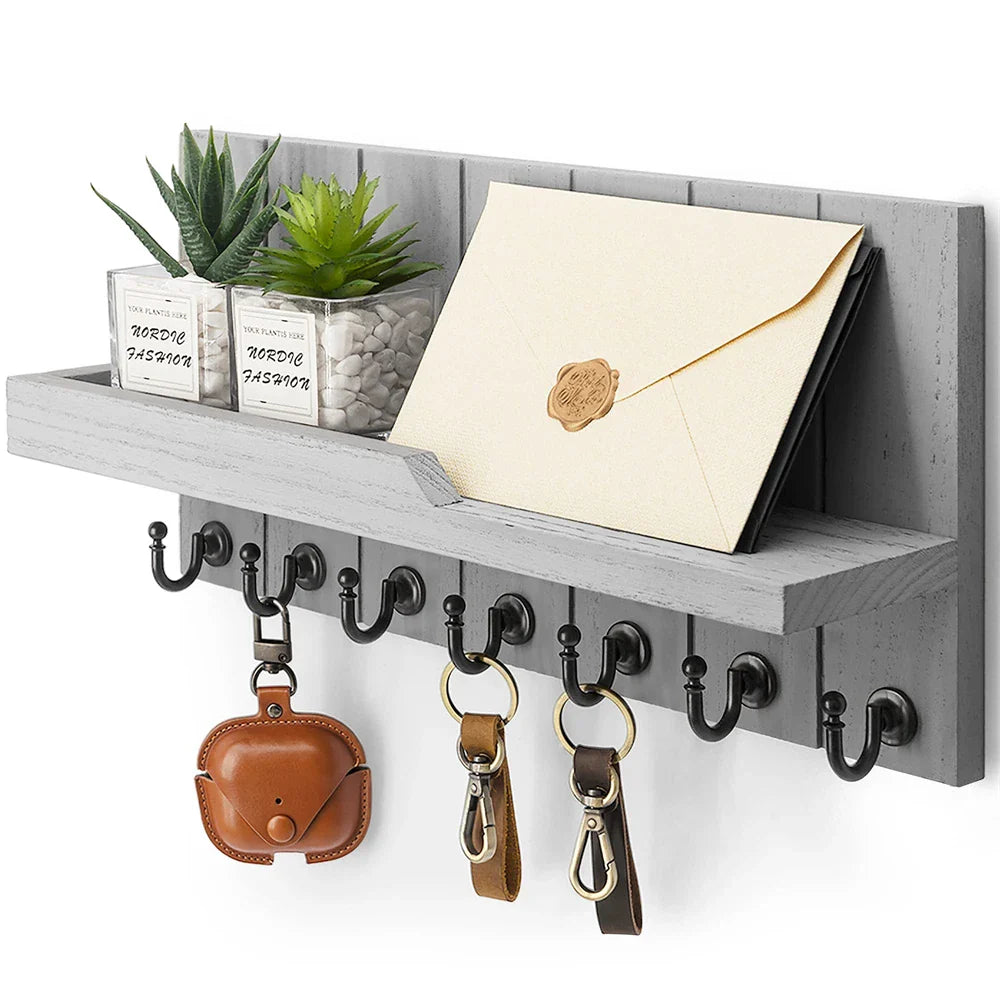 Wooden Key Holder with Shelf - Stylish Wall Solution for Keys and Post