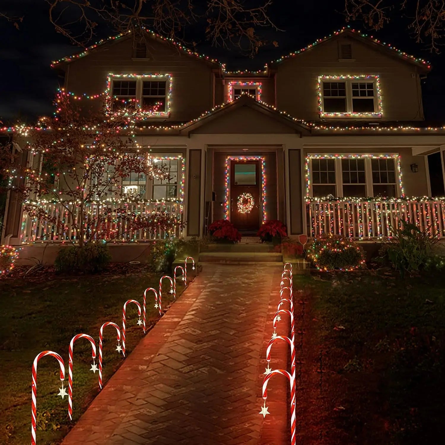 Christmas Solar-Powered Candy Cane Lights - Dazzling Decoration for Festive Evenings
