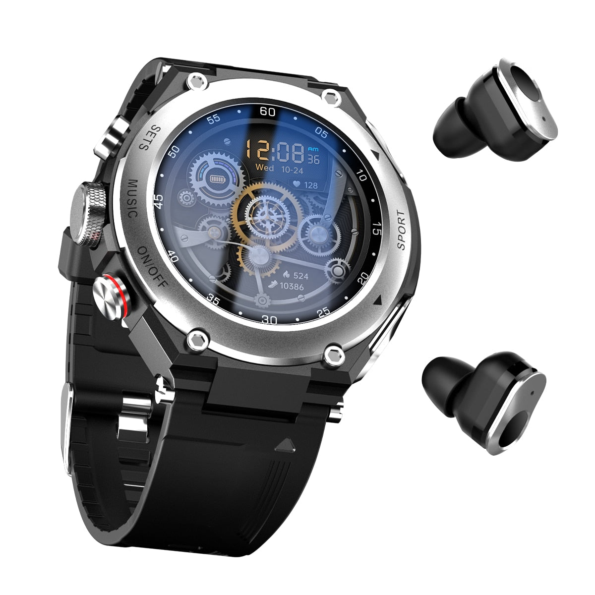Complete Smartwatch with Integrated Wireless Earbuds – AlphaX