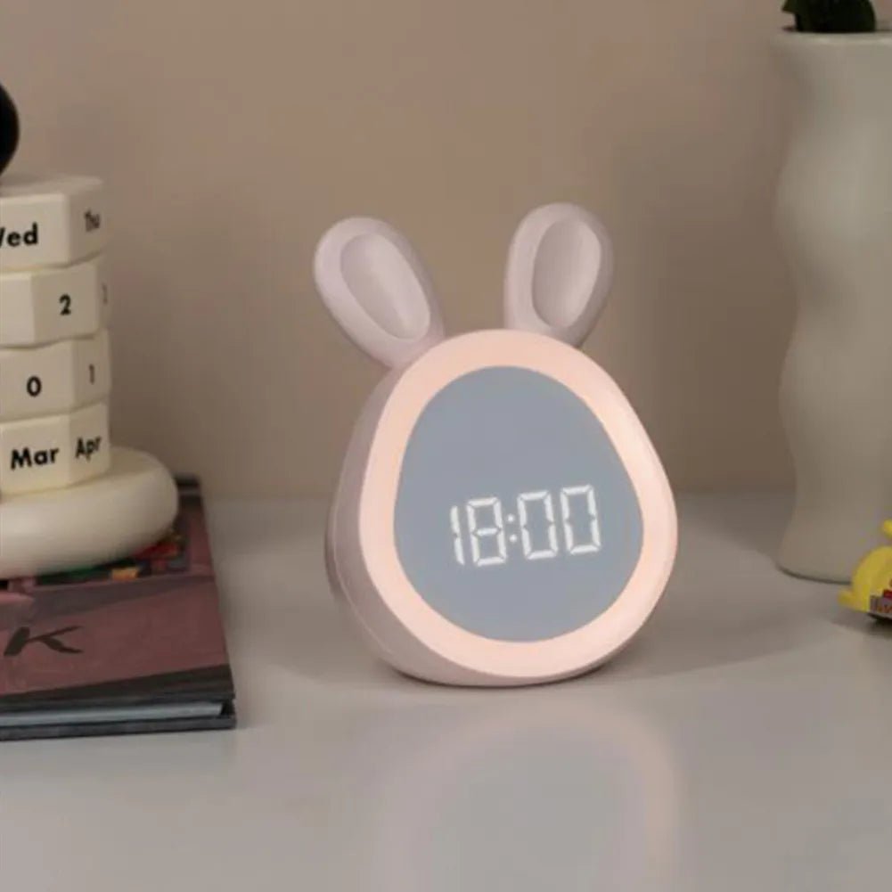 Rabbit-shaped children's alarm clock with LED night light - BunniGlow