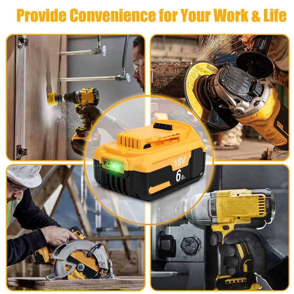 PowerCore 20V 3.0Ah/6.0Ah/9.0Ah Battery + Charger Compatible with Dewalt DCB200 Series | Battery | Replacement Battery Compatible with Dewalt DCB206 DCB207 DCB204 DCB203