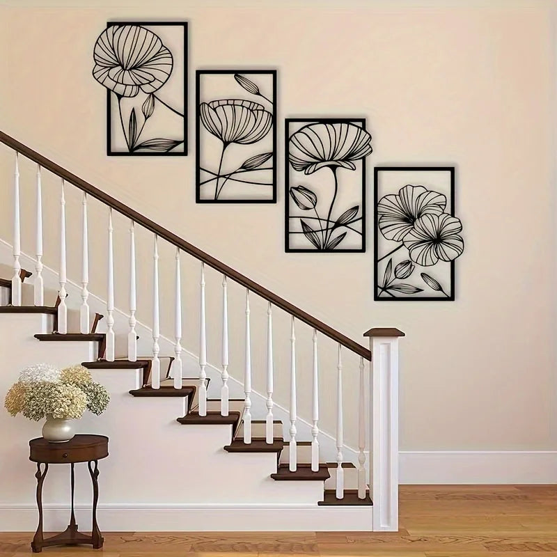 Floral Elegance Wall Decoration – Four-Piece Flower Art