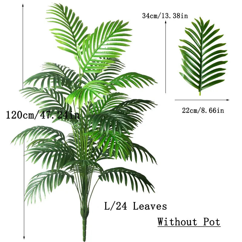 Large Artificial Palm Tree Tropical Fake Plants Green Plastic Palm Leaves 90-120cm
