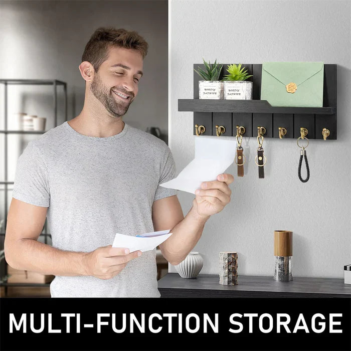 KeyNest - Wooden Key Holder with Shelf, Stylish Wall Solution for Keys and Post