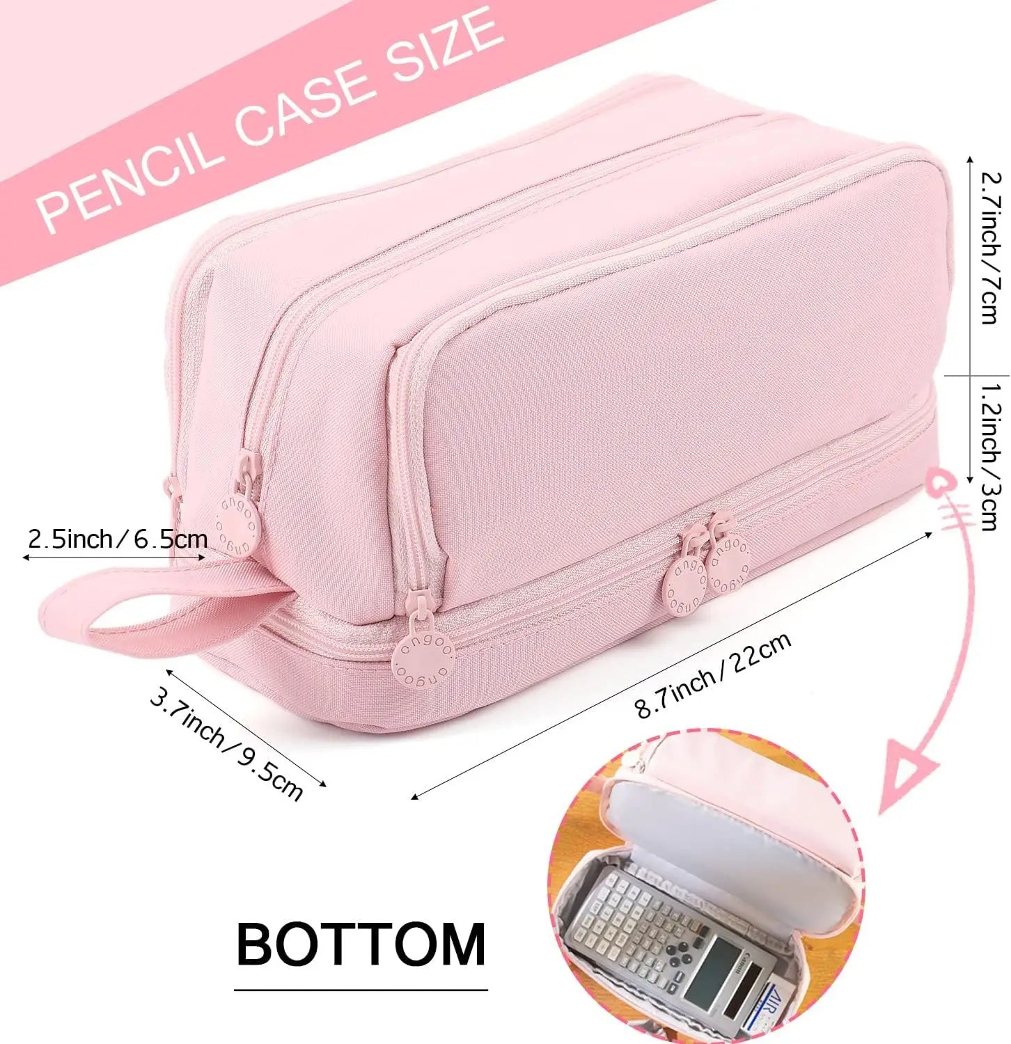 Black canvas pencil case with ruler compartment | Pencil case | Double-layer case for school use