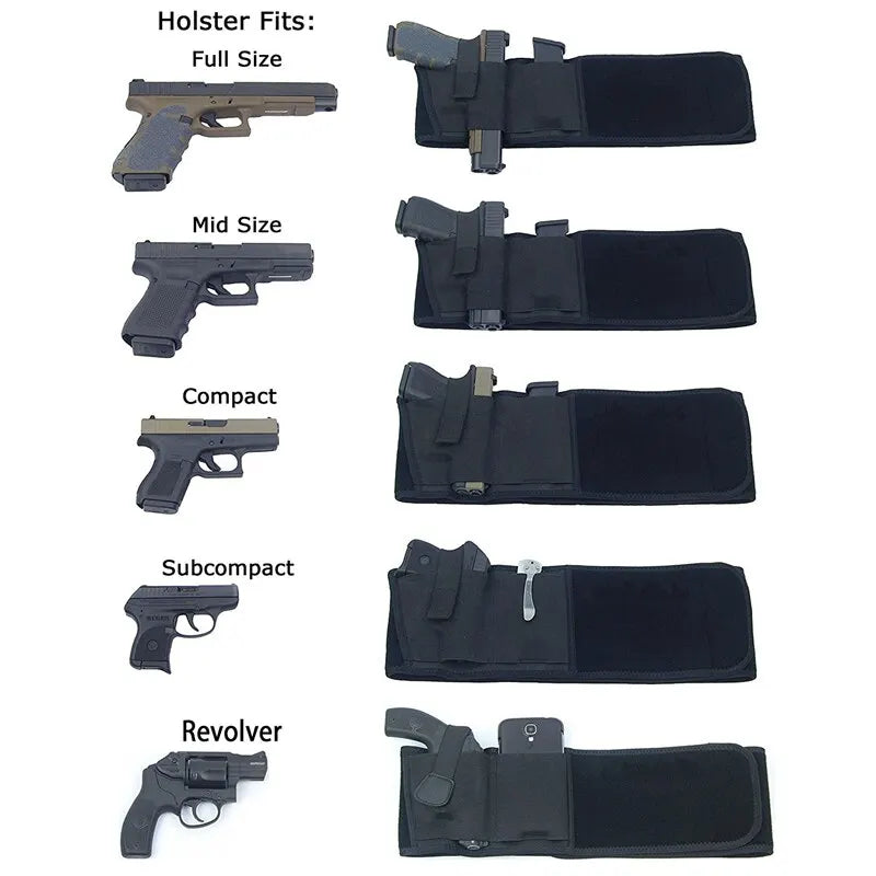 Tactical Belly Band Holster - Concealed Carry Waistband - Portable Hidden Holster for Outdoor Hunting & Defence