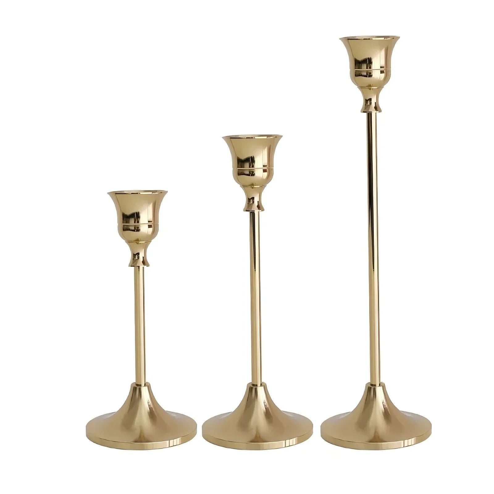 Set of 3 Vintage Elegant Metal and Aluminium Tabletop Candle Holders