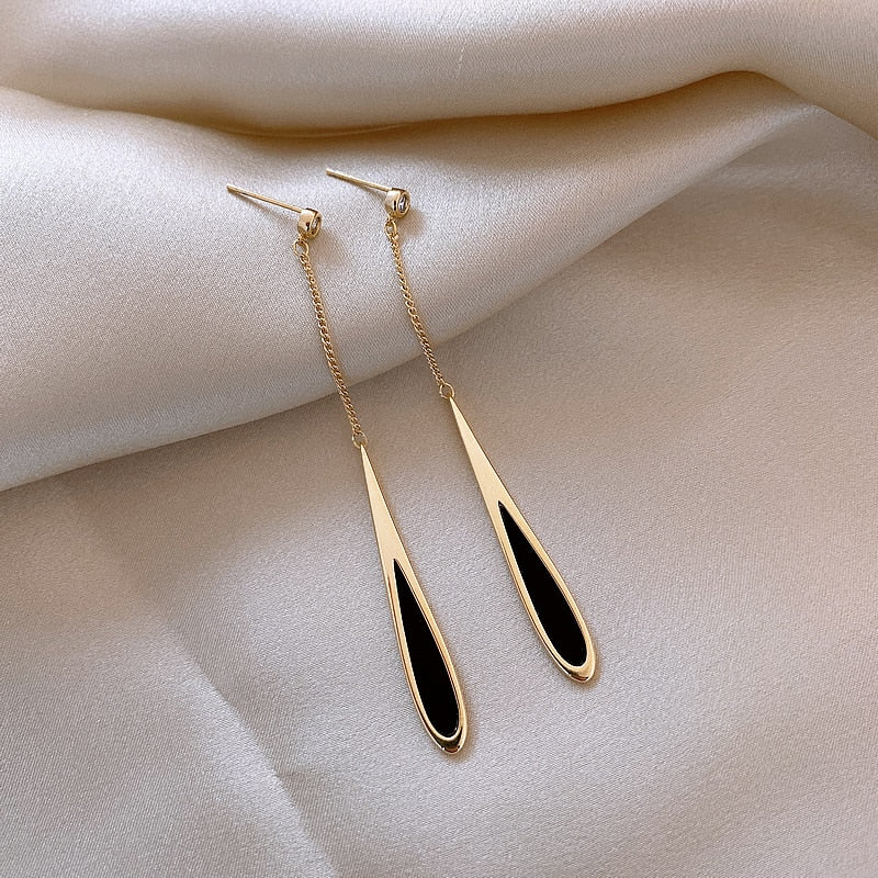 Long Tassel | Long Earrings with Black Tassel for Women
