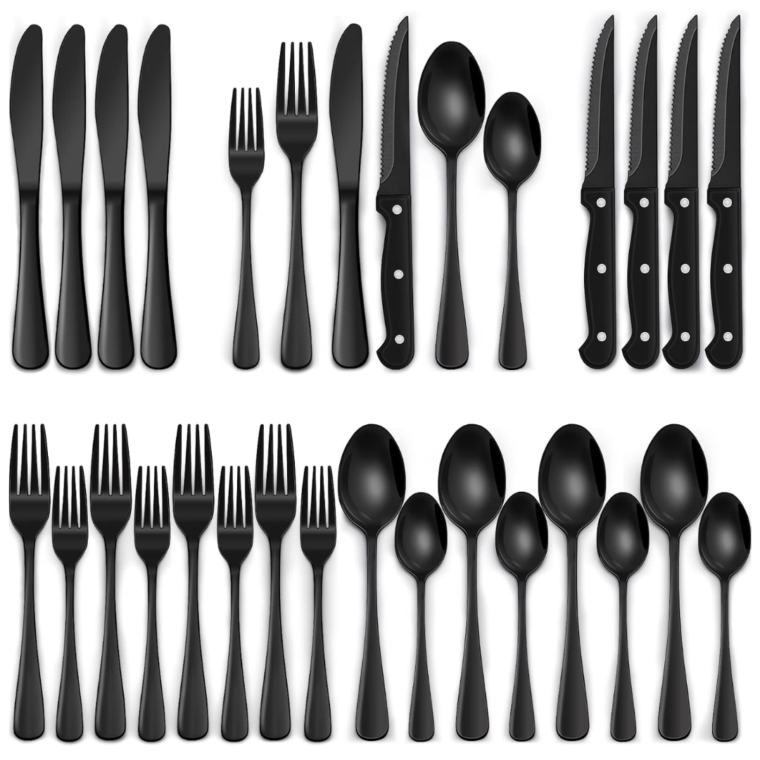 24-Piece Black Cutlery Set in Stainless Steel