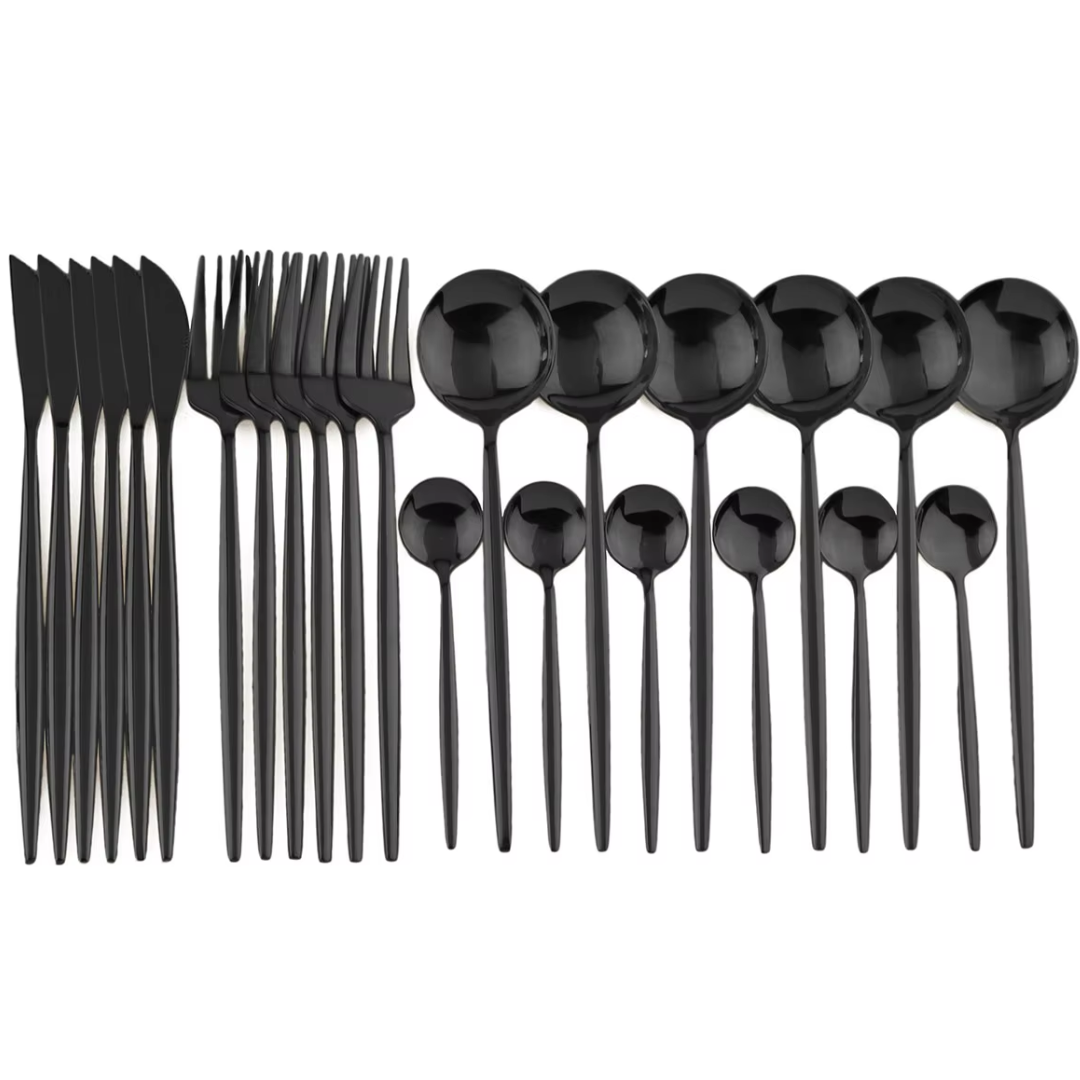 24-Piece Black Cutlery Set in Stainless Steel
