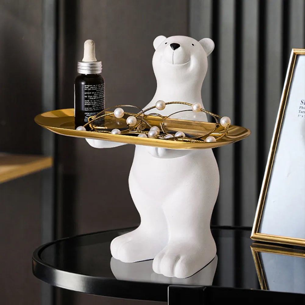 Polar Bear Figurine with Tray – Playful & Elegant Decoration for Your Interior