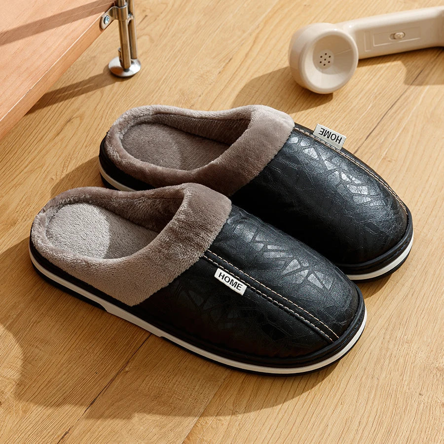 Men's Slippers PU Leather Large Size | Slippers | Warm Winter Slippers Indoor, Waterproof & Comfortable