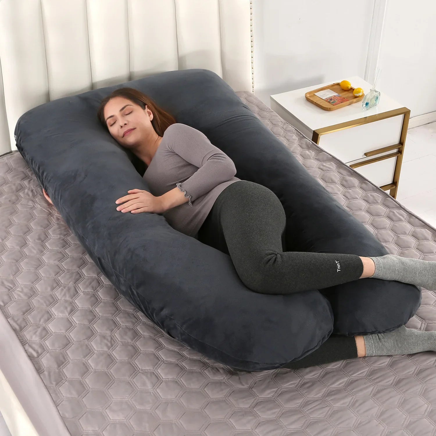 EmberLuxe U-Shaped Maternity Pillow | Soft Coral Fleece for Full Body Support and Comfort