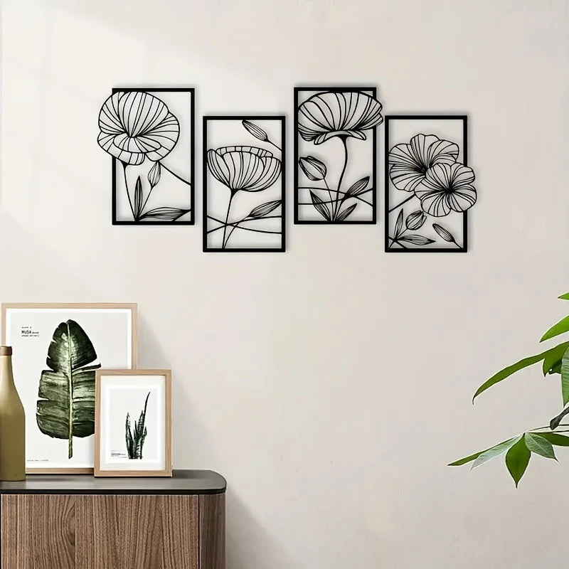 Floral Elegance Wall Decoration – Four-Piece Flower Art