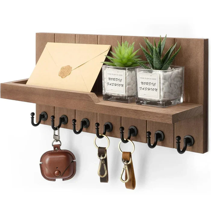 KeyNest - Wooden Key Holder with Shelf, Stylish Wall Solution for Keys and Post