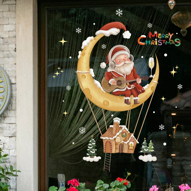 Window Christmas Decorations - Festive Decor with Santa and Animals for a Cosy Christmas