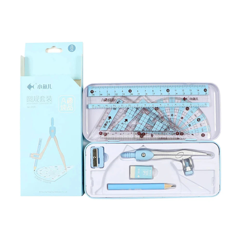 8-piece geometric ruler and pencil set | Drawing set | School set for mathematics and geometry students