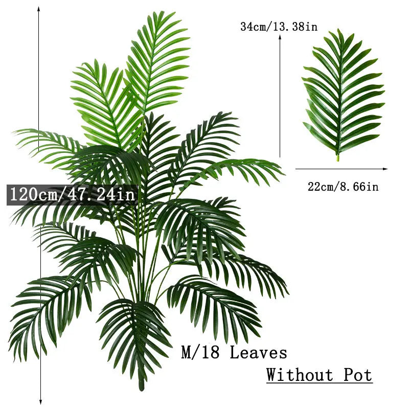 Large Artificial Palm Tree Tropical Fake Plants Green Plastic Palm Leaves 90-120cm