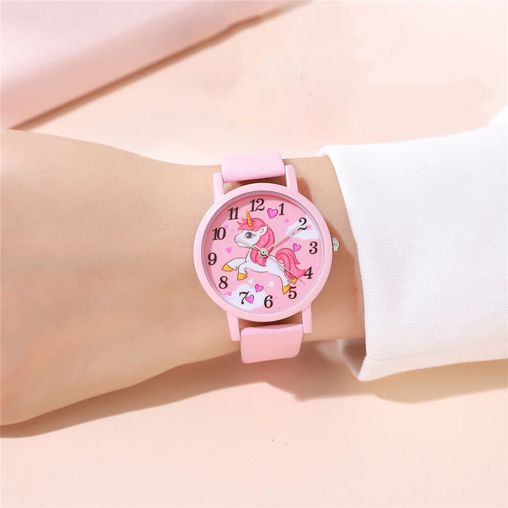 Cute Unicorn Children's Watch – PU Leather Strap and Cartoon Design
