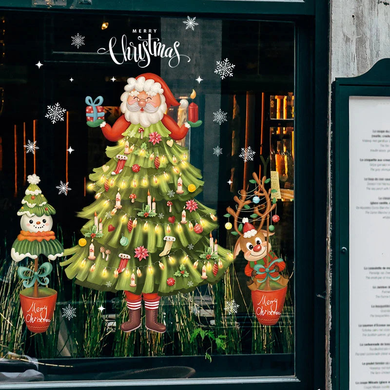 Window Christmas Decorations - Festive Decor with Santa and Animals for a Cosy Christmas