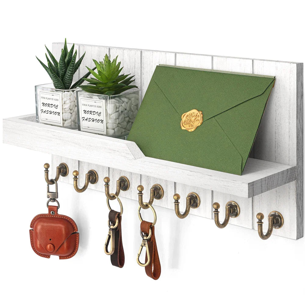 Wooden Key Holder with Shelf - Stylish Wall Solution for Keys and Post